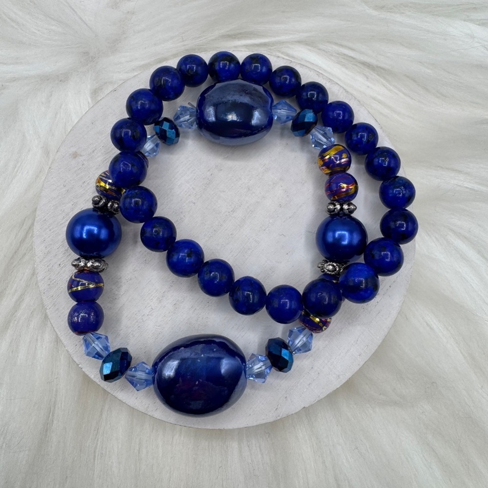 Large Beaded Navy Blue theme Bracelets - Picture 2 of 6